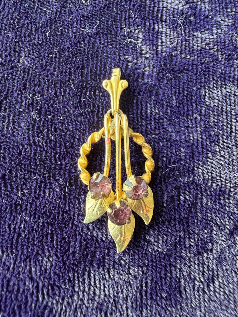 Vintage 14K Gold Filled Victorian Floral Pendant with Pink / Lilac Stones